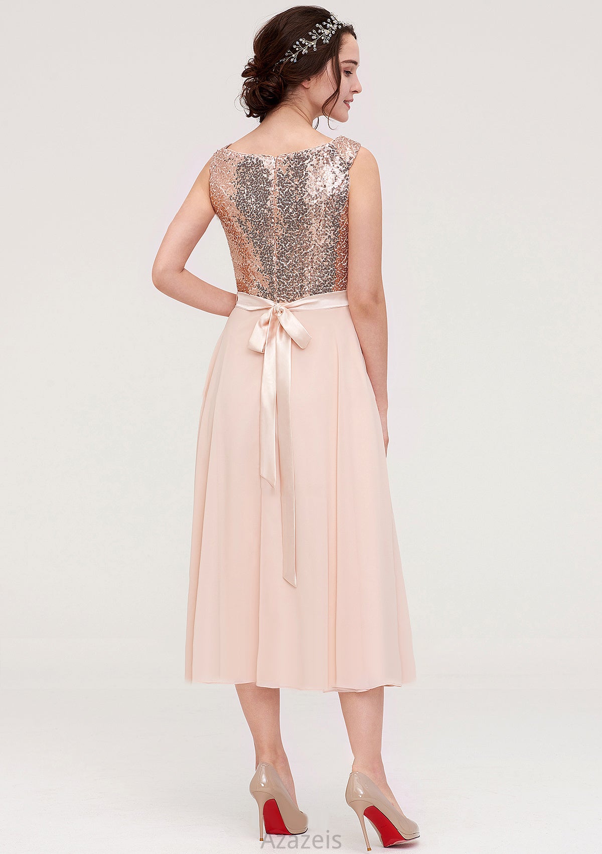 Sleeveless Bateau Chiffon A-line/Princess Bridesmaid Dresses With Sashes Sequins Lilith DFP0025454