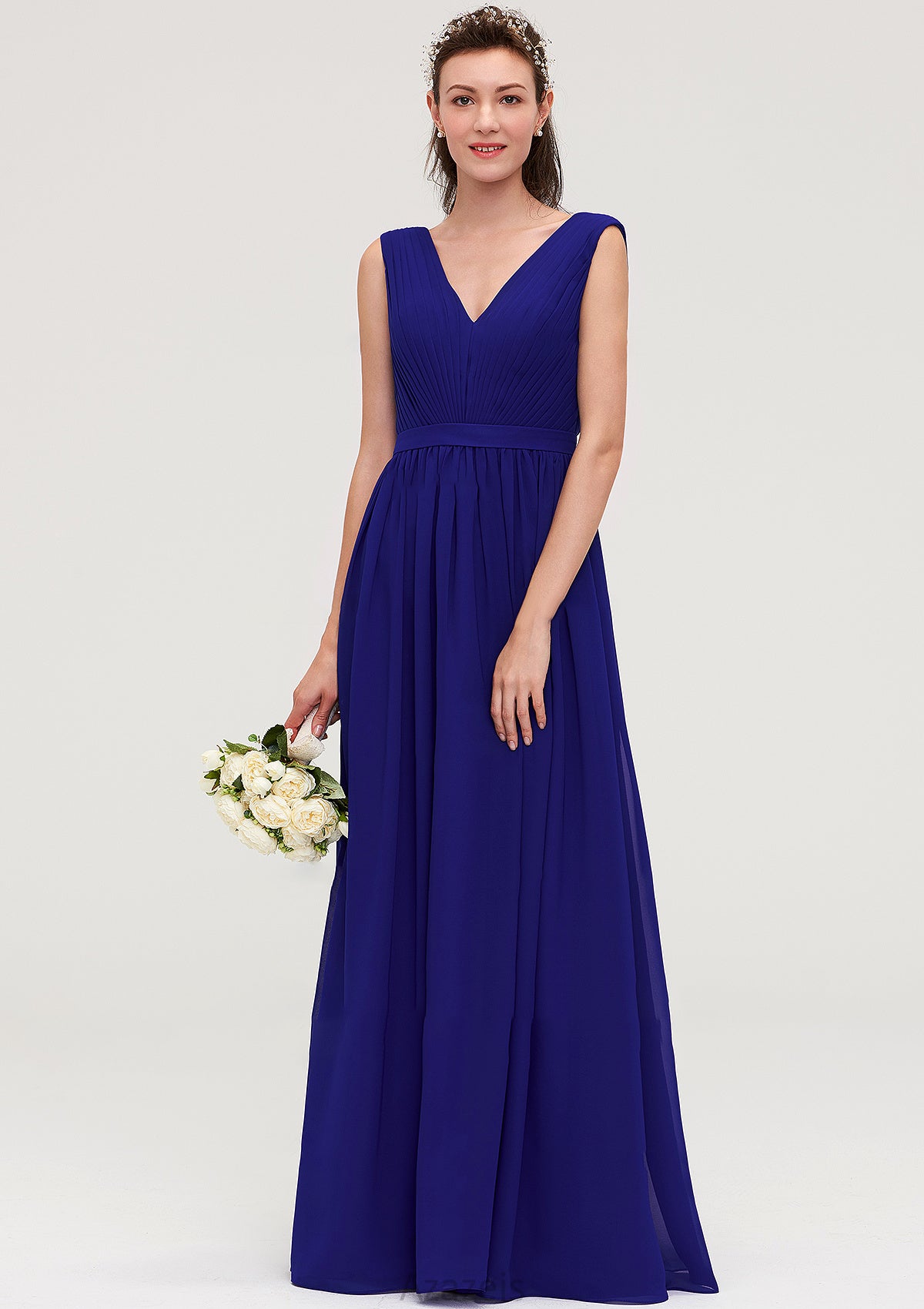 Sleeveless V Neck Chiffon A-line/Princess Long/Floor-Length Bridesmaid Dresseses With Pleated Jess DFP0025459