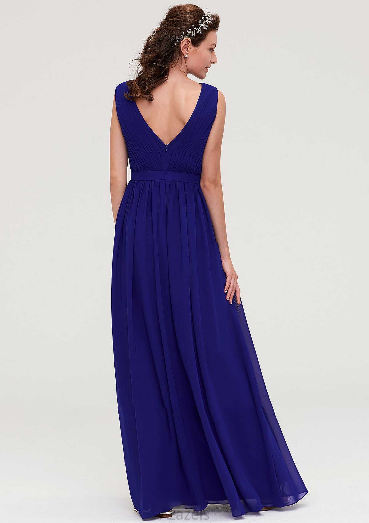 Sleeveless V Neck Chiffon A-line/Princess Long/Floor-Length Bridesmaid Dresseses With Pleated Jess DFP0025459