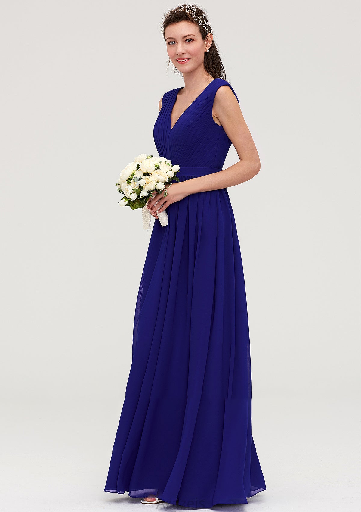 Sleeveless V Neck Chiffon A-line/Princess Long/Floor-Length Bridesmaid Dresseses With Pleated Jess DFP0025459