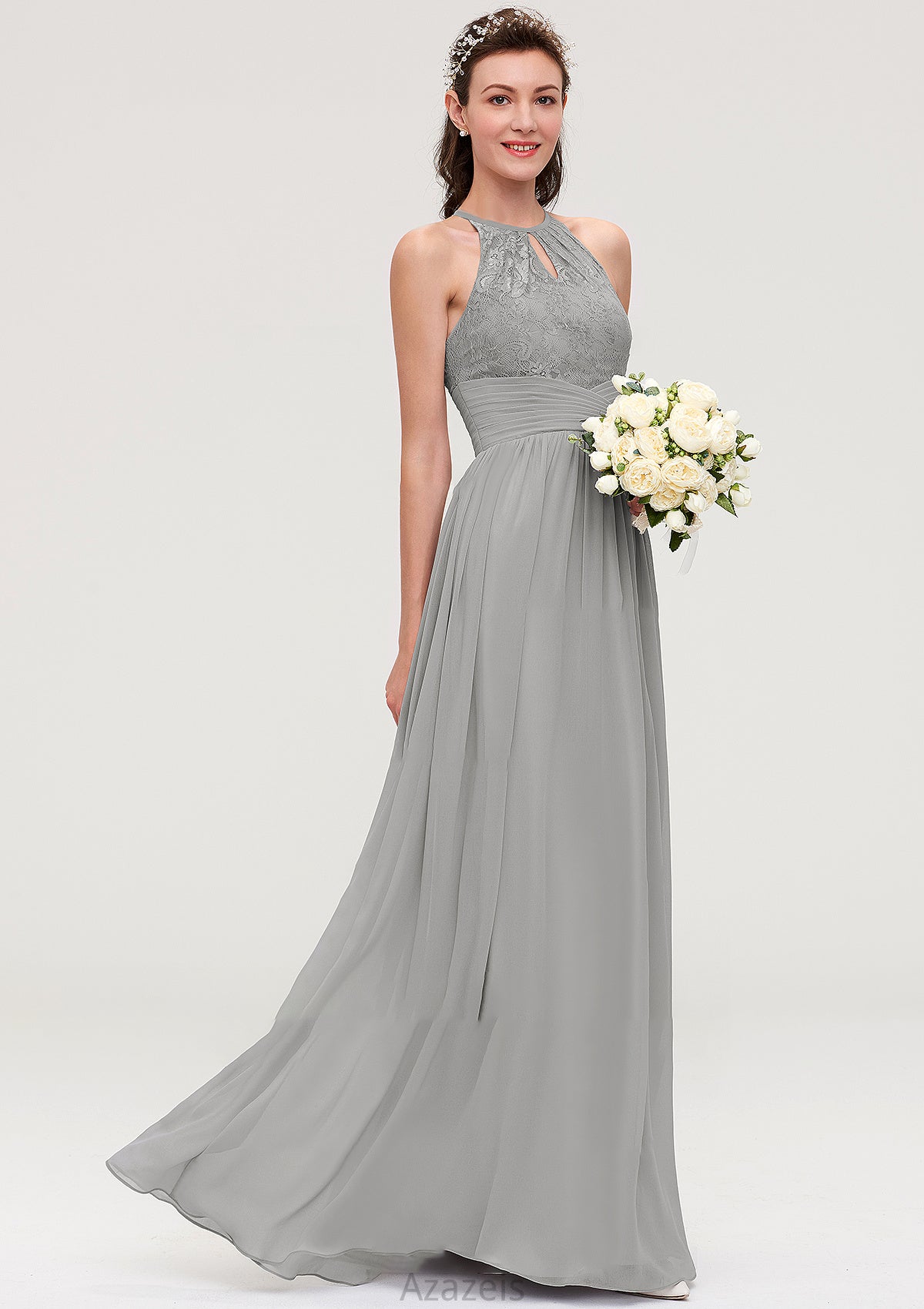 Sleeveless Scoop Neck Chiffon A-line/Princess Long/Floor-Length Bridesmaid Dresseses With Pleated Lace Zoey DFP0025460