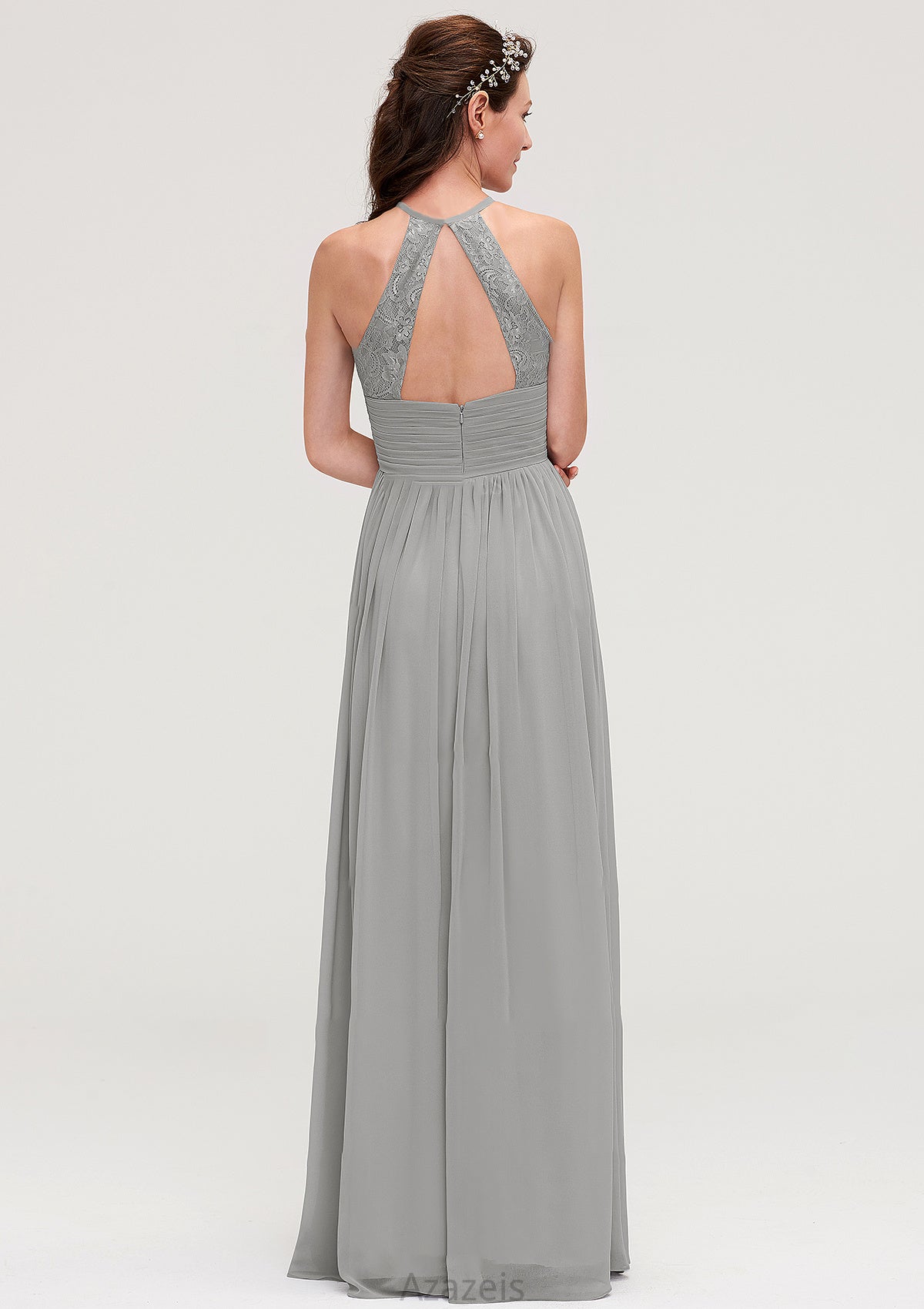 Sleeveless Scoop Neck Chiffon A-line/Princess Long/Floor-Length Bridesmaid Dresseses With Pleated Lace Zoey DFP0025460