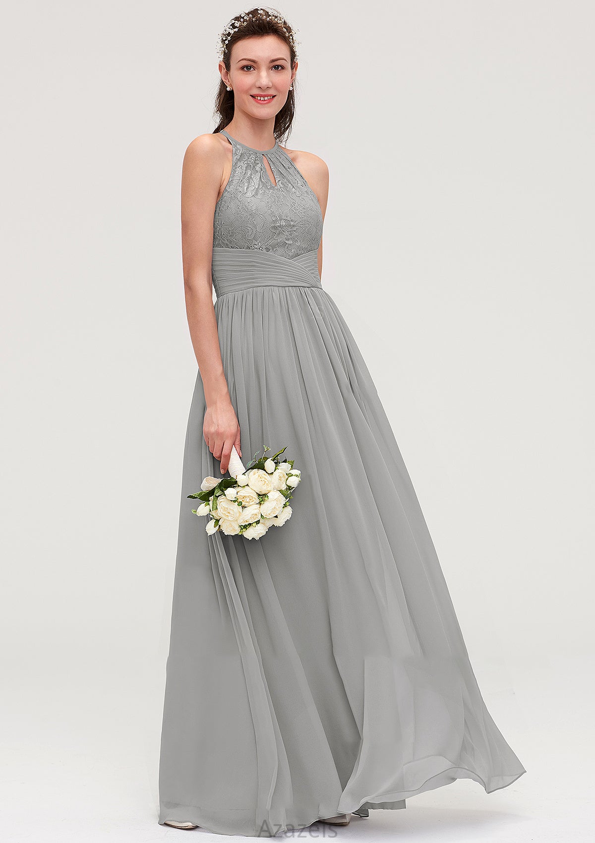 Sleeveless Scoop Neck Chiffon A-line/Princess Long/Floor-Length Bridesmaid Dresseses With Pleated Lace Zoey DFP0025460