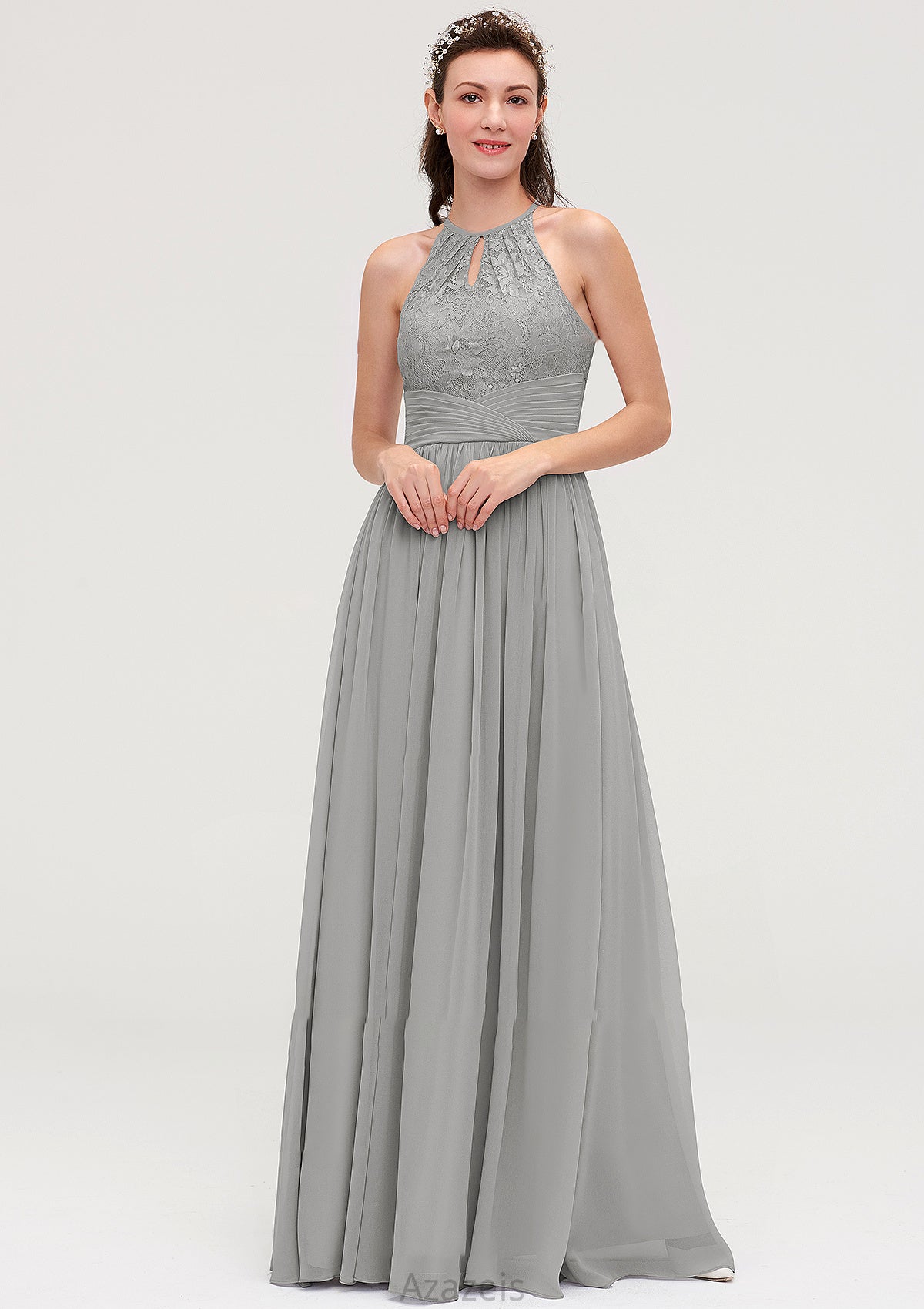 Sleeveless Scoop Neck Chiffon A-line/Princess Long/Floor-Length Bridesmaid Dresseses With Pleated Lace Zoey DFP0025460