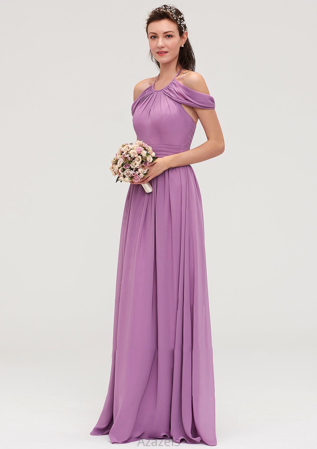 Scoop Neck Sleeveless Chiffon A-line/Princess Long/Floor-Length Bridesmaid Dresseses With Pleated Nancy DFP0025461