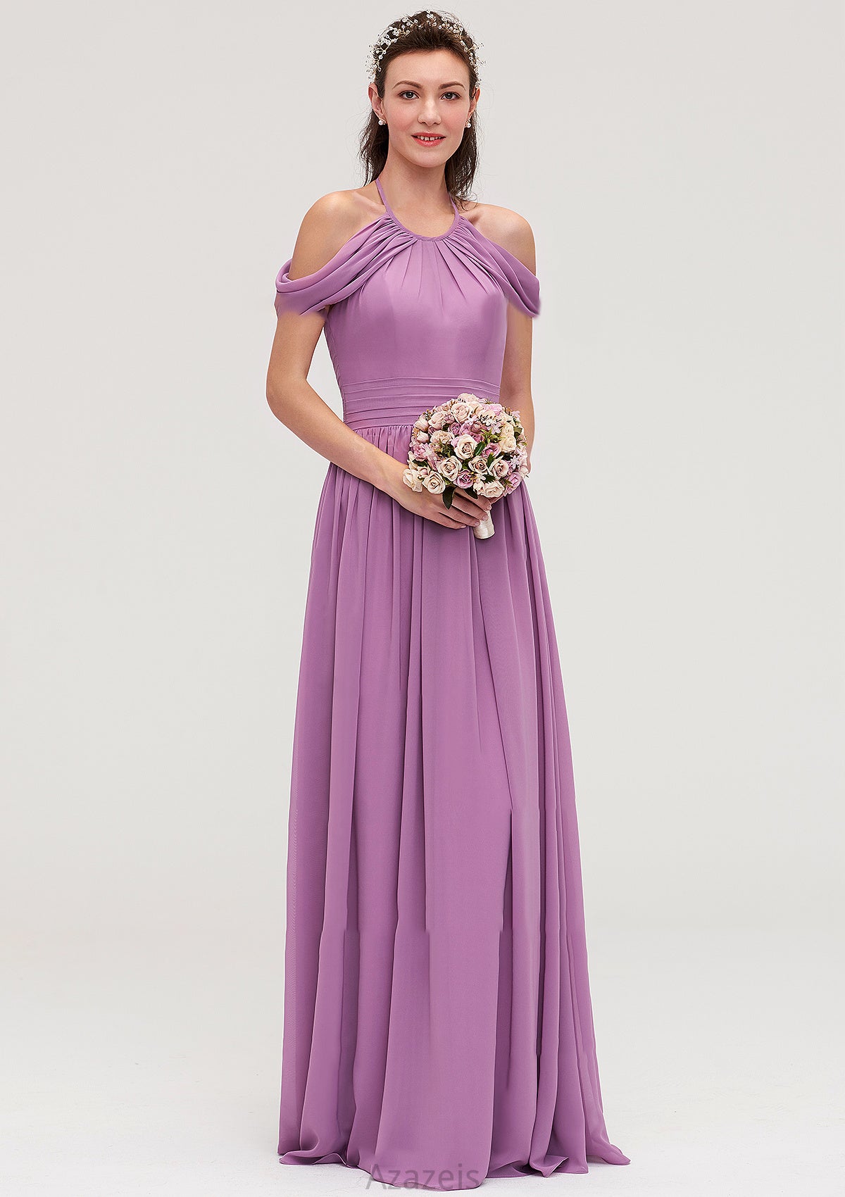 Scoop Neck Sleeveless Chiffon A-line/Princess Long/Floor-Length Bridesmaid Dresseses With Pleated Nancy DFP0025461