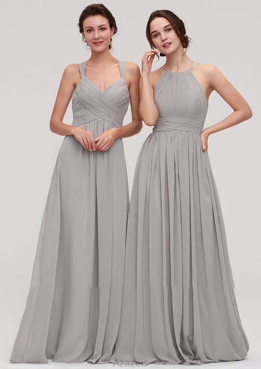 Halter Sleeveless A-line/Princess Long/Floor-Length Chiffon Bridesmaid Dresses With Pleated Jessie DFP0025462