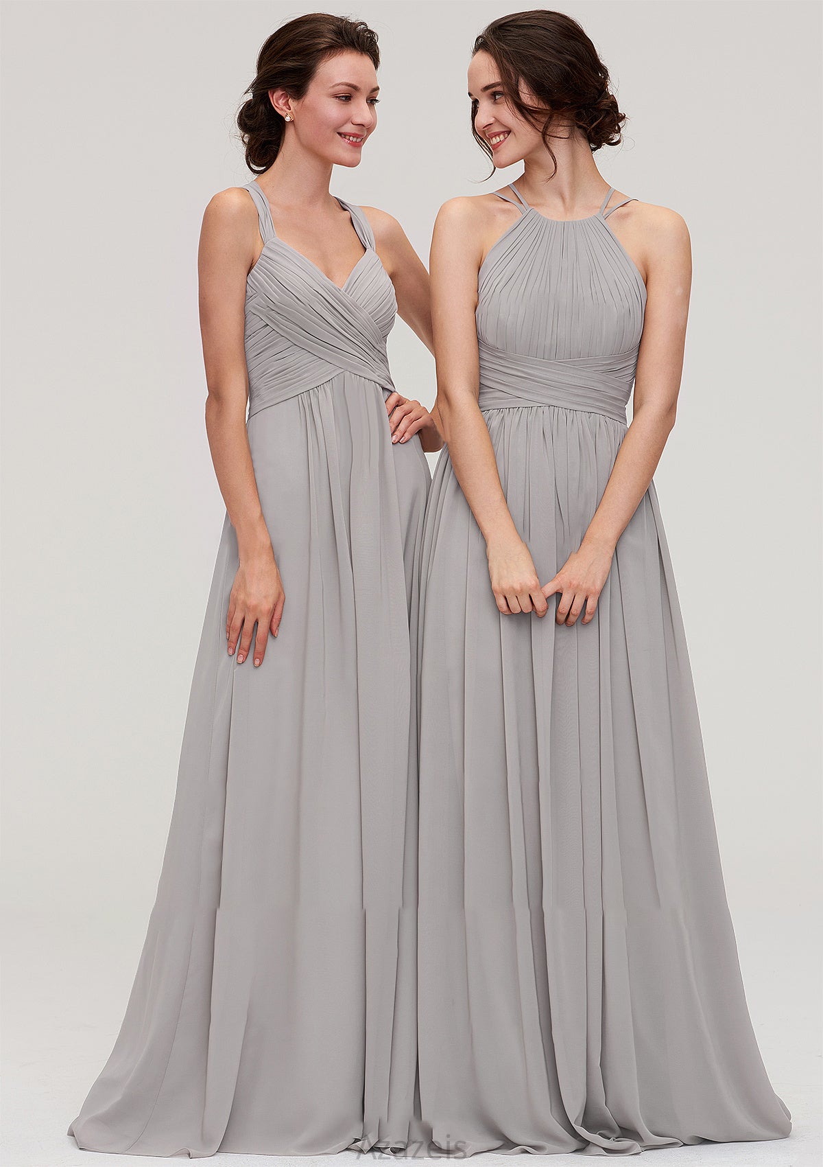 Halter Sleeveless A-line/Princess Long/Floor-Length Chiffon Bridesmaid Dresses With Pleated Jessie DFP0025462