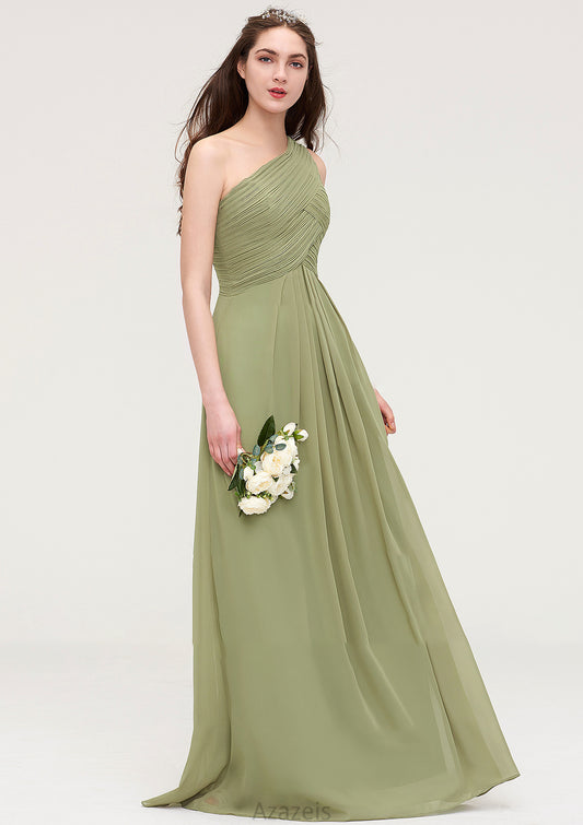 Sleeveless One-Shoulder Long/Floor-Length Chiffon A-line/Princess Bridesmaid Dresses With Pleated Coral DFP0025463