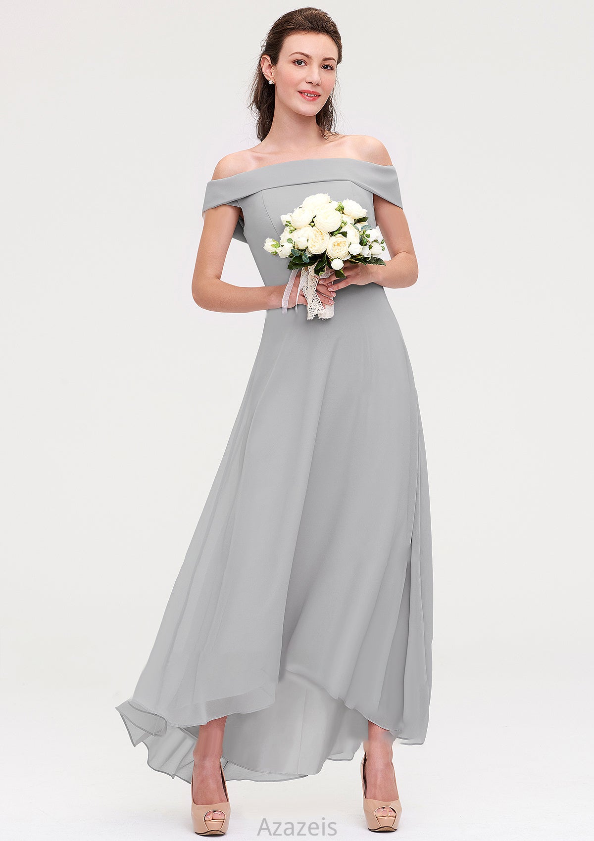 Off-the-Shoulder Sleeveless Asymmetrical Chiffon A-line/Princess Bridesmaid Dresseses Penelope DFP0025465