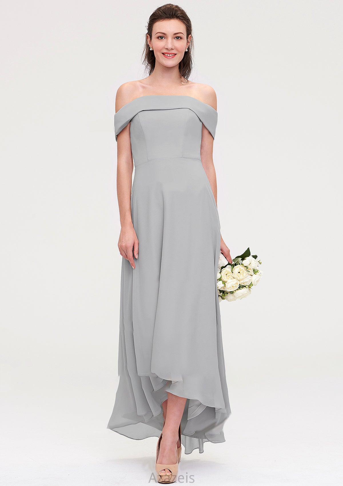 Off-the-Shoulder Sleeveless Asymmetrical Chiffon A-line/Princess Bridesmaid Dresseses Penelope DFP0025465