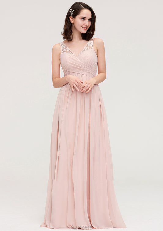 Sleeveless V Neck Long/Floor-Length Chiffon A-line/Princess Bridesmaid Dresses With Pleated Appliqued Lexie DFP0025467