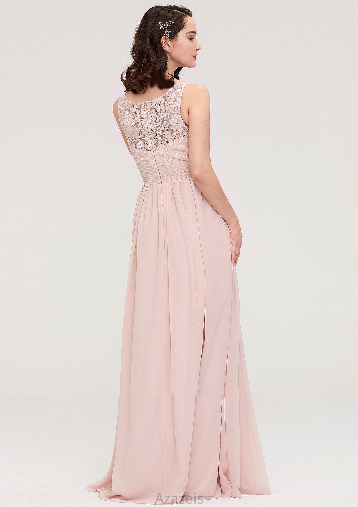 Sleeveless V Neck Long/Floor-Length Chiffon A-line/Princess Bridesmaid Dresses With Pleated Appliqued Lexie DFP0025467