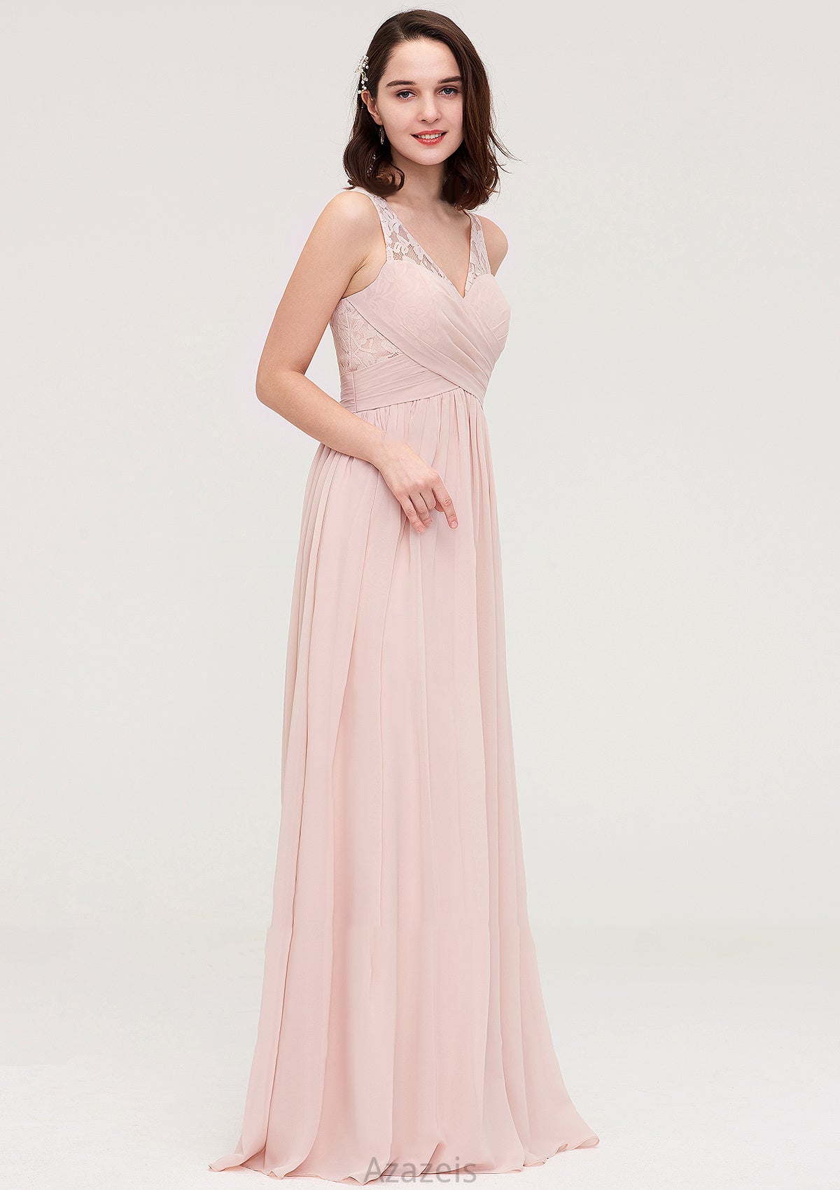 Sleeveless V Neck Long/Floor-Length Chiffon A-line/Princess Bridesmaid Dresses With Pleated Appliqued Lexie DFP0025467