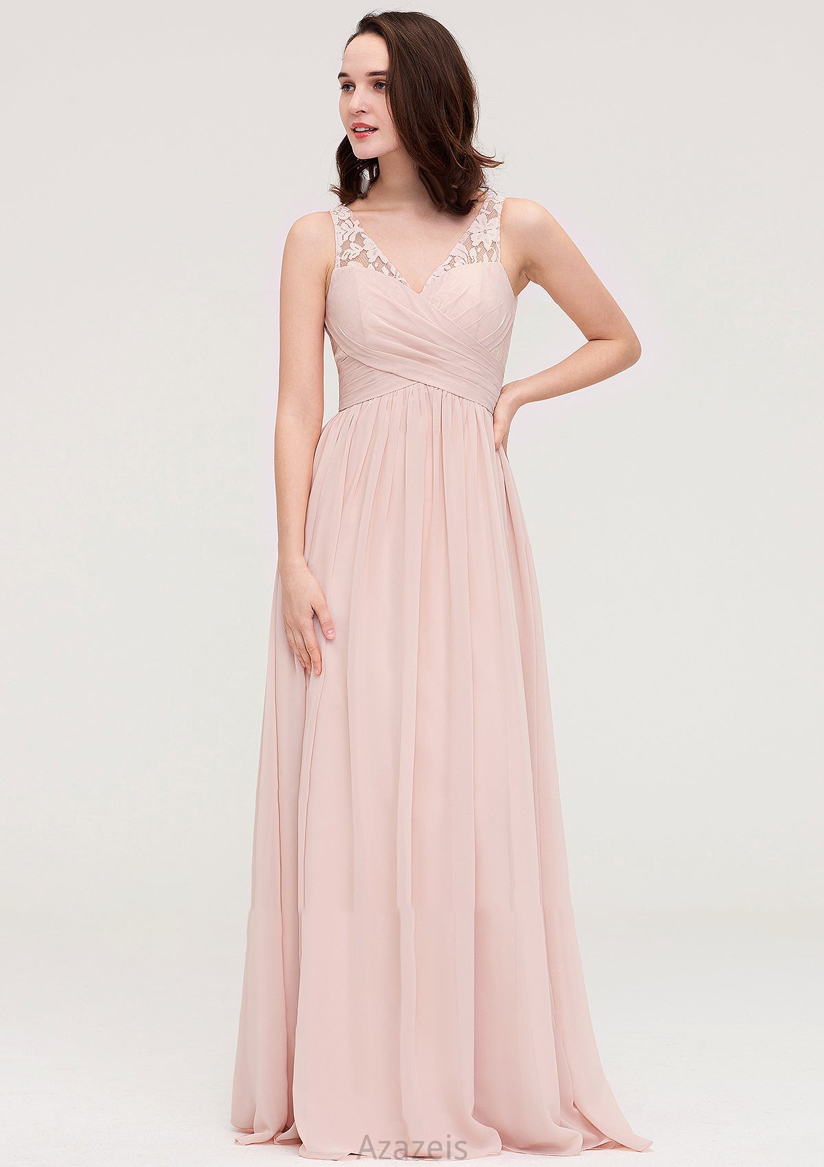 Sleeveless V Neck Long/Floor-Length Chiffon A-line/Princess Bridesmaid Dresses With Pleated Appliqued Lexie DFP0025467