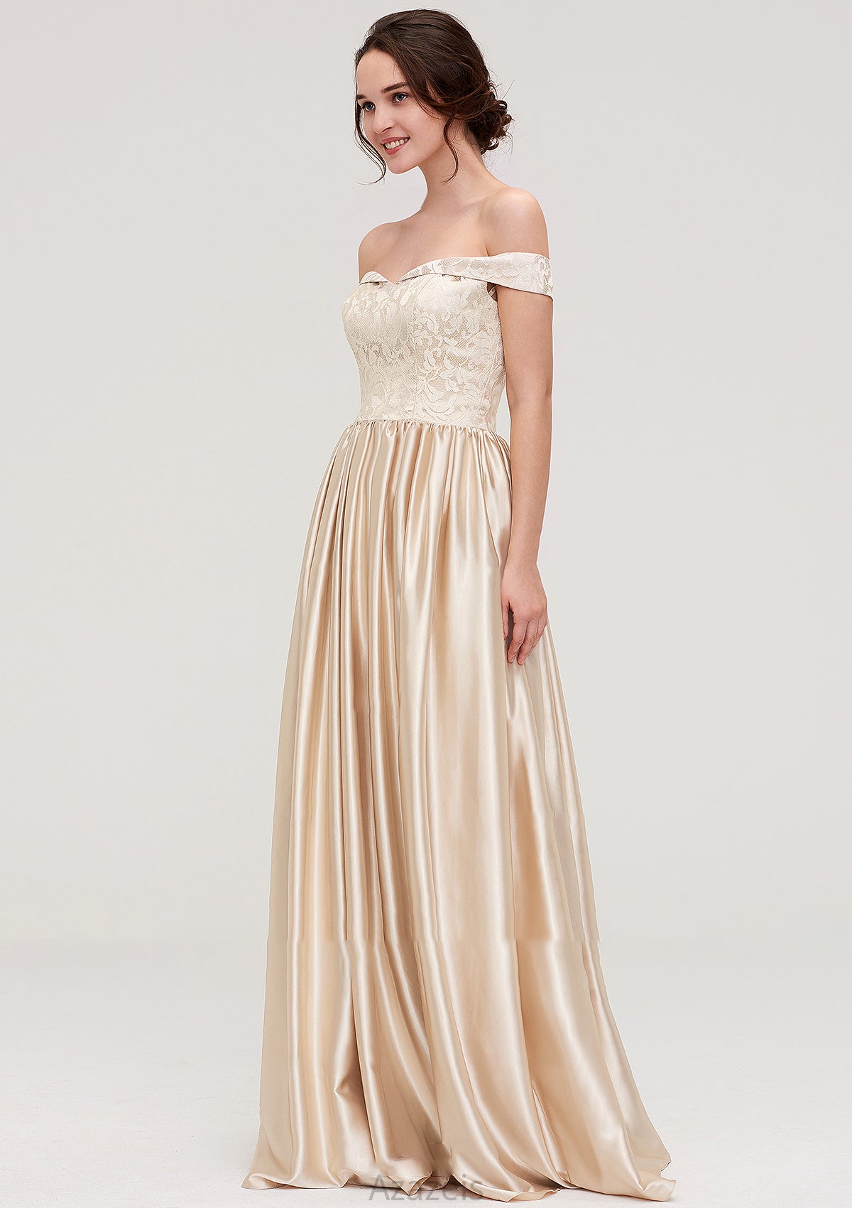 Off-the-Shoulder SleevelessA-line/Princess Charmeuse  Long/Floor-Length Bridesmaid Dresses With Appliqued Uerica DFP0025469