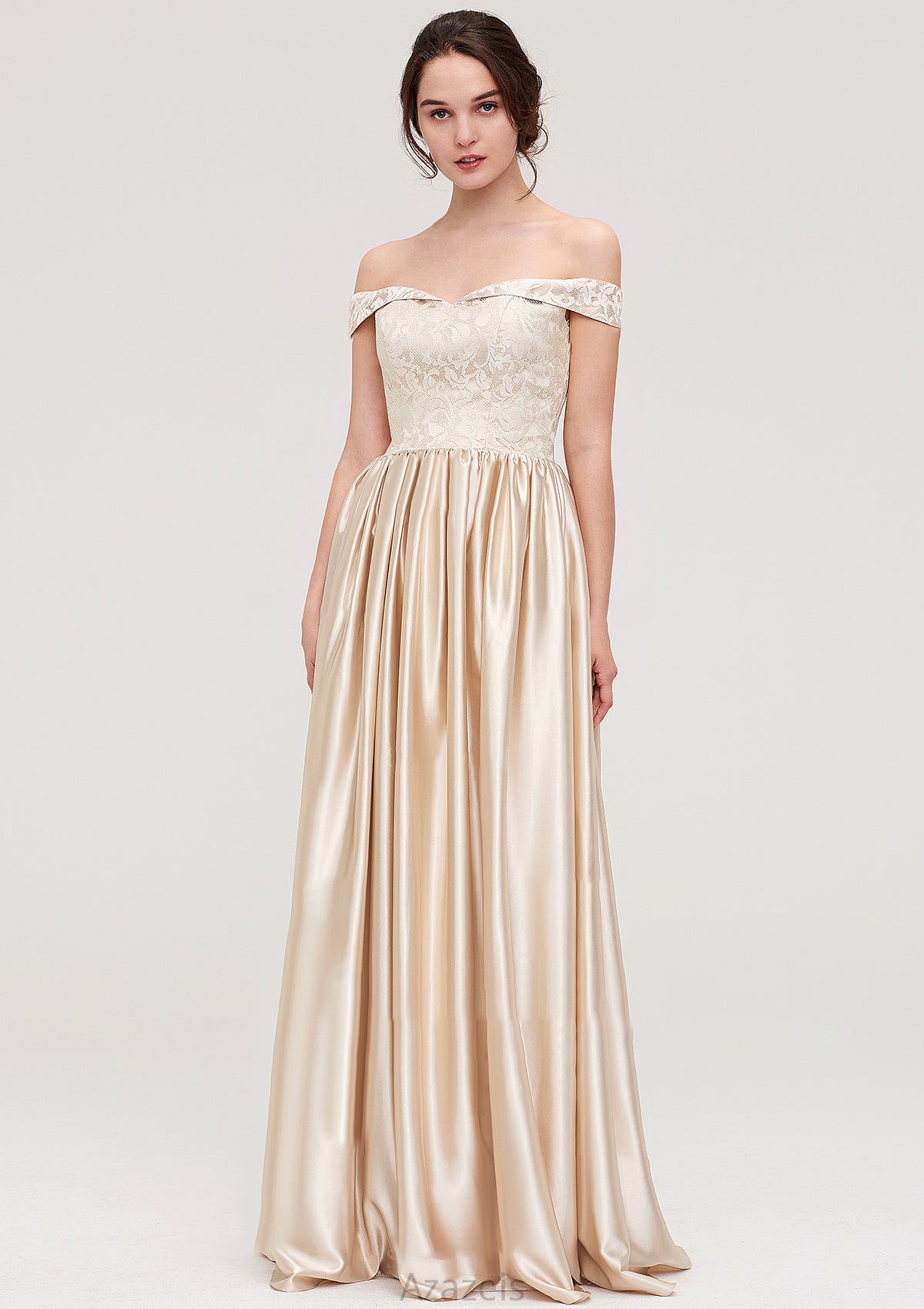 Off-the-Shoulder SleevelessA-line/Princess Charmeuse  Long/Floor-Length Bridesmaid Dresses With Appliqued Uerica DFP0025469