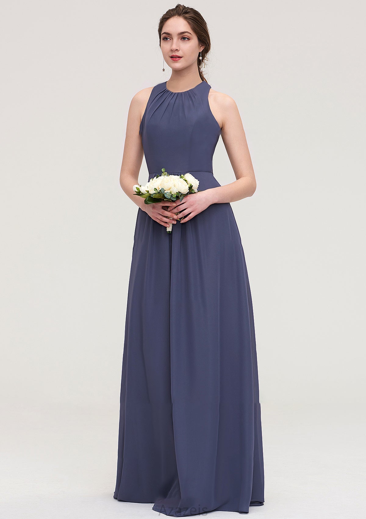 Sleeveless Scoop Neck ong/Floor-Length Chiffon A-line/Princess LStormy Bridesmaid Dresses With Pleated Ariel DFP0025470