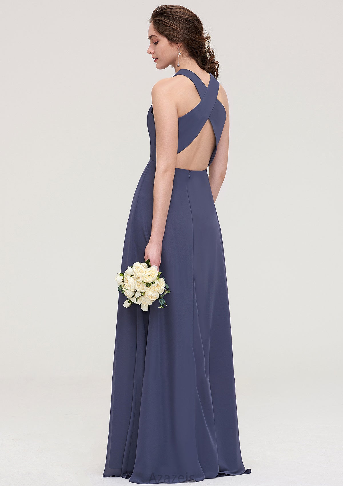 Sleeveless Scoop Neck ong/Floor-Length Chiffon A-line/Princess LStormy Bridesmaid Dresses With Pleated Ariel DFP0025470