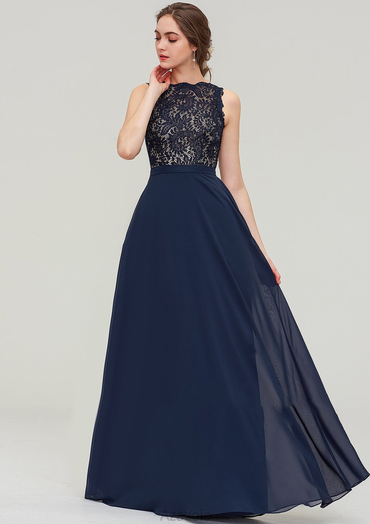 Sleeveless Bateau Long/Floor-Length  Chiffon A-line/Princess Bridesmaid Dresses With Sashes Lace Essence DFP0025471