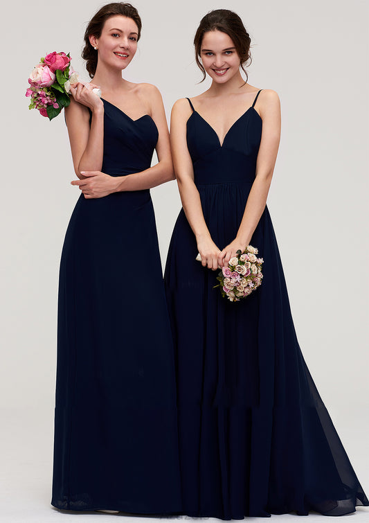 Sleeveless One-Shoulder A-line/Princess Chiffon Long/Floor-Length Bridesmaid Dresses With Pleated Deanna DFP0025475