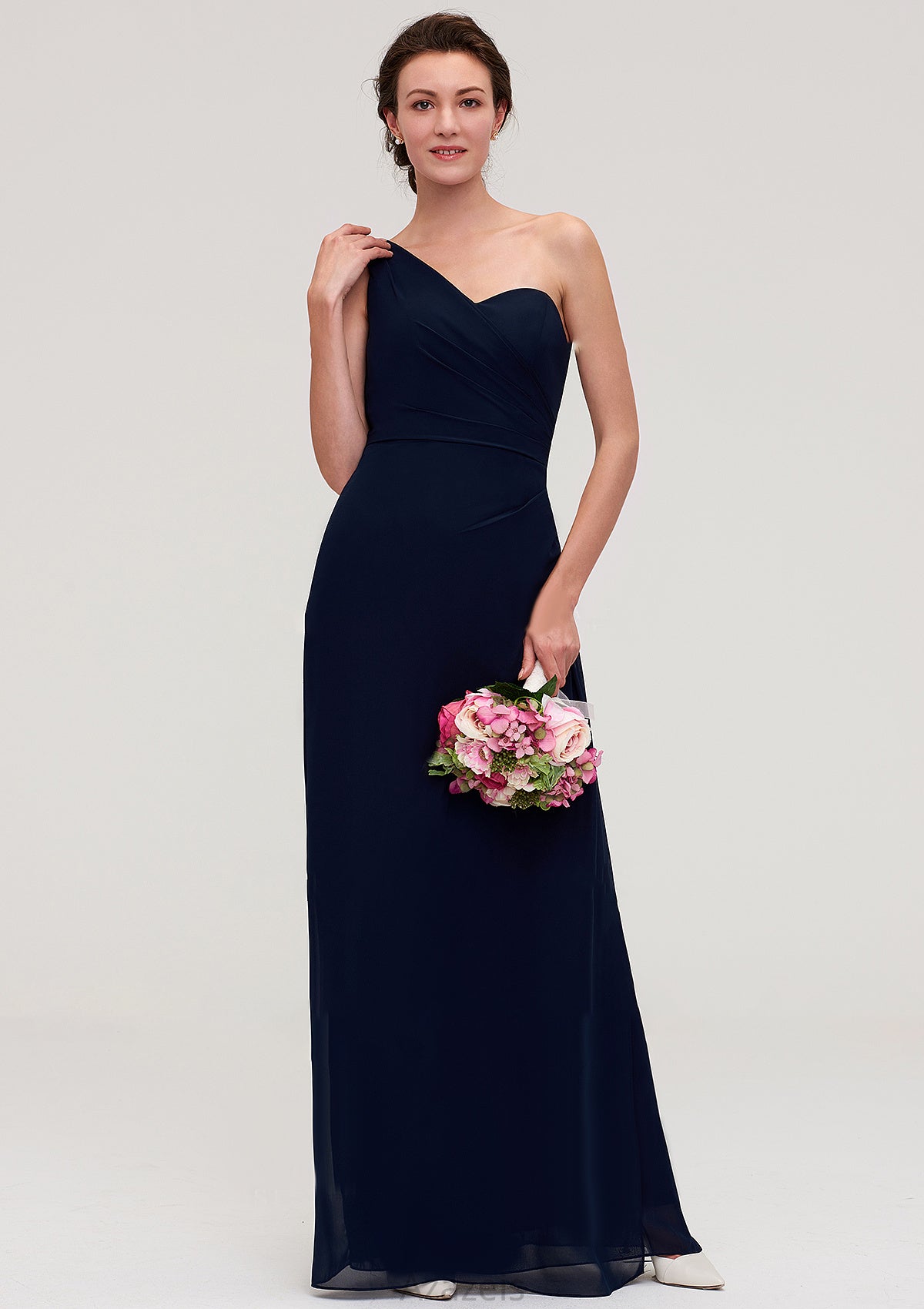 Sleeveless One-Shoulder A-line/Princess Chiffon Long/Floor-Length Bridesmaid Dresses With Pleated Deanna DFP0025475