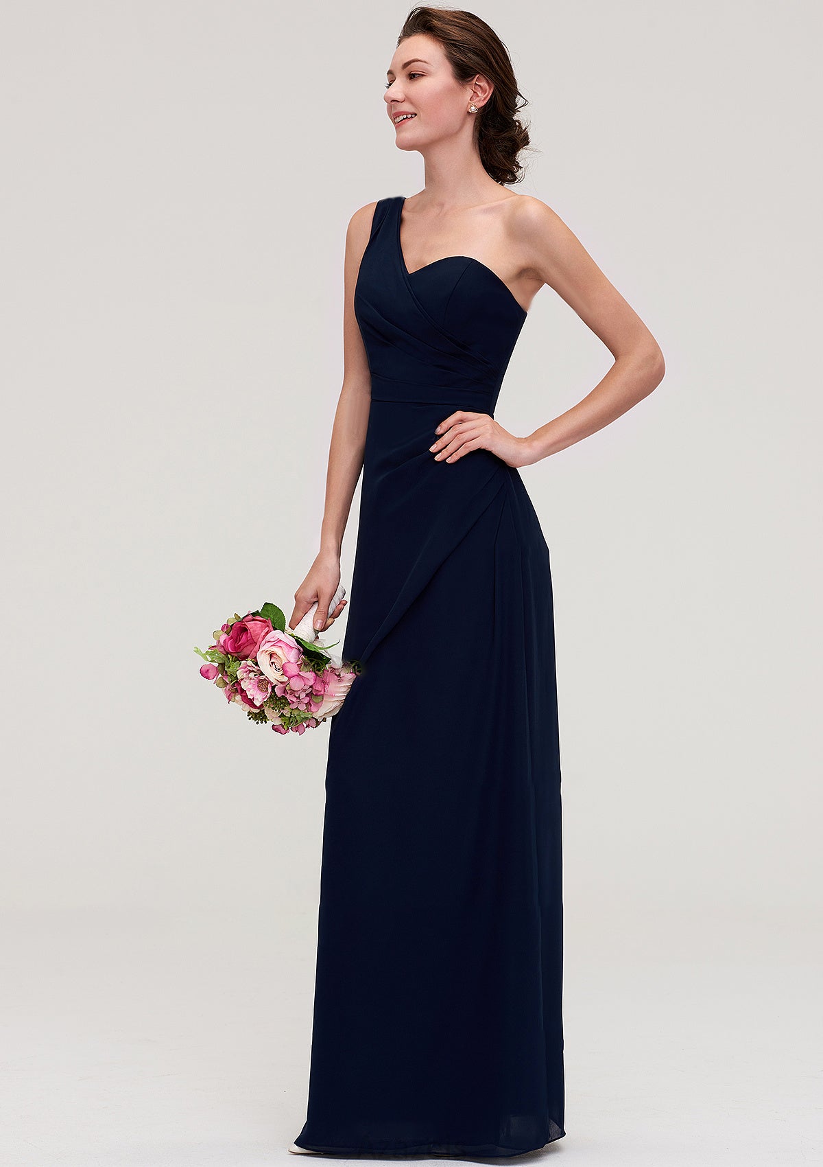 Sleeveless One-Shoulder A-line/Princess Chiffon Long/Floor-Length Bridesmaid Dresses With Pleated Deanna DFP0025475