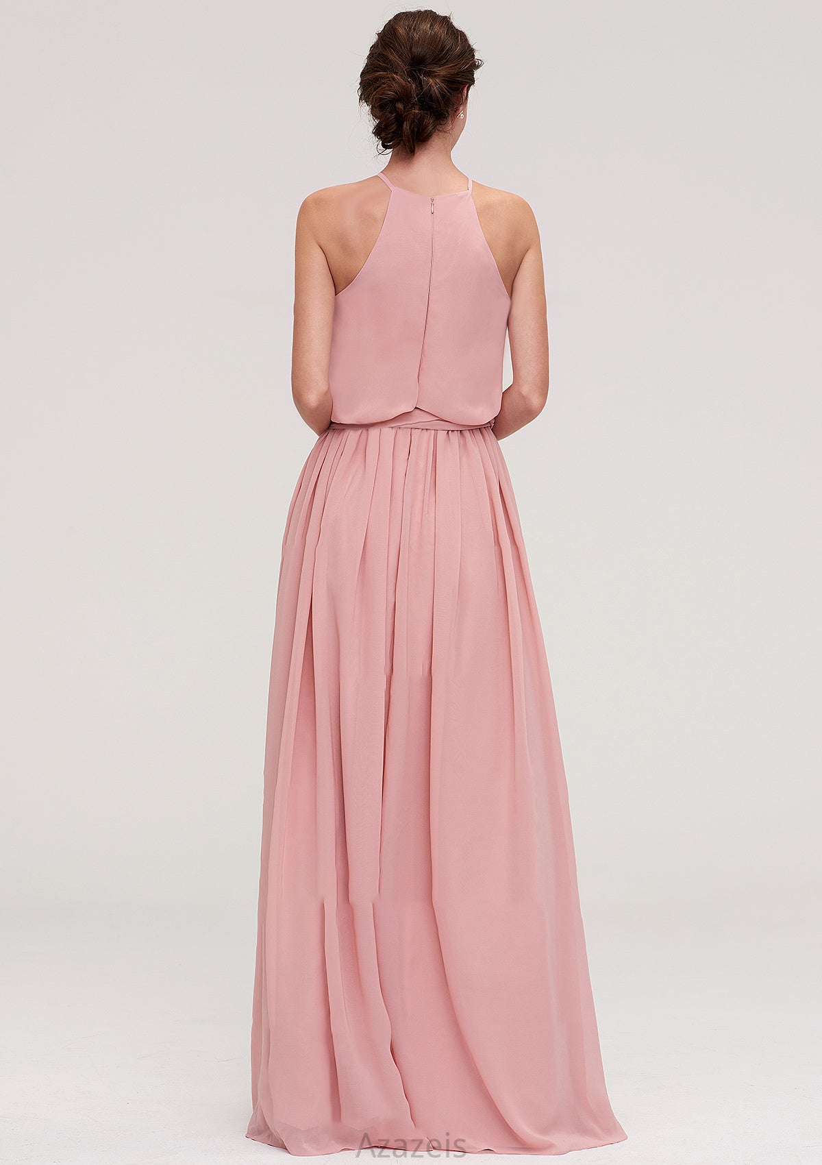 Sleeveless Scoop Neck A-line/Princess Chiffon Long/Floor-Length Bridesmaid Dresseses With Pleated Sashes Lucile DFP0025476