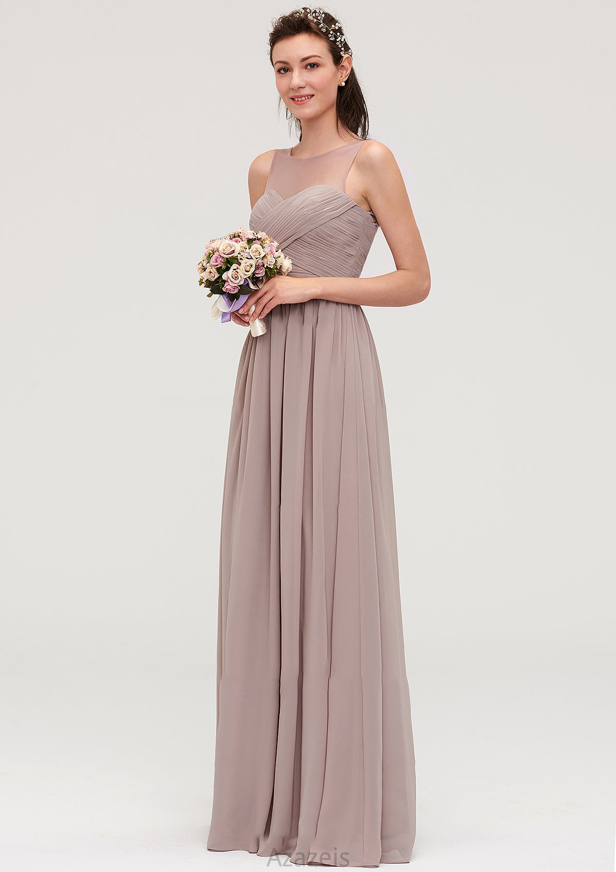 Sleeveless A-line/Princess Chiffon Long/Floor-Length Bridesmaid Dresseses With Pleated Hope DFP0025479
