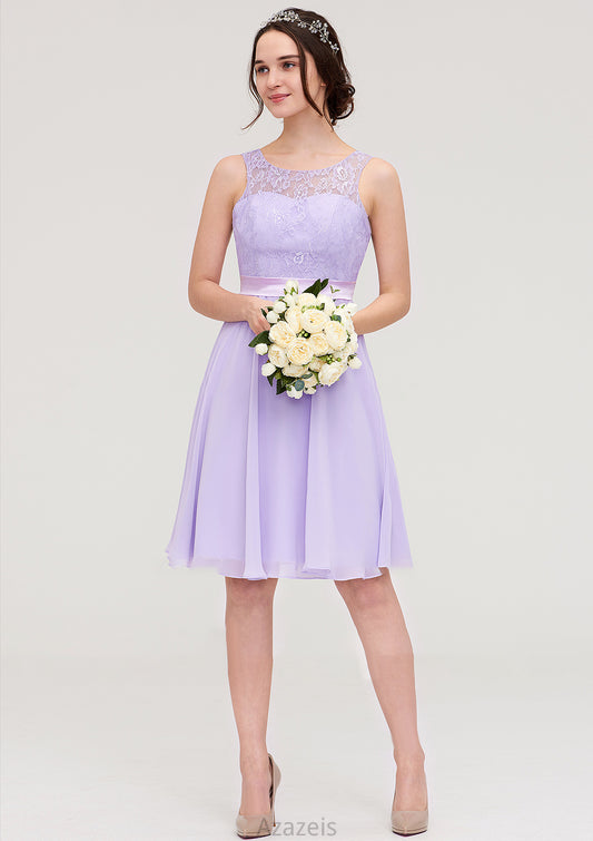 Sleeveless Knee-Length Chiffon A-line/Princess Bridesmaid Dresses With Sashes Lace Cassandra DFP0025481