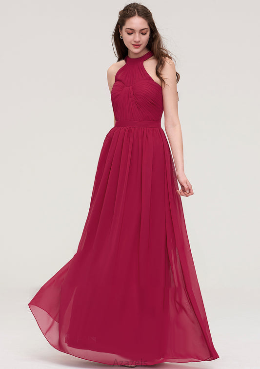 Halter Sleeveless Long/Floor-Length Chiffon A-line/Princess Bridesmaid Dresses With Pleated Lisa DFP0025483