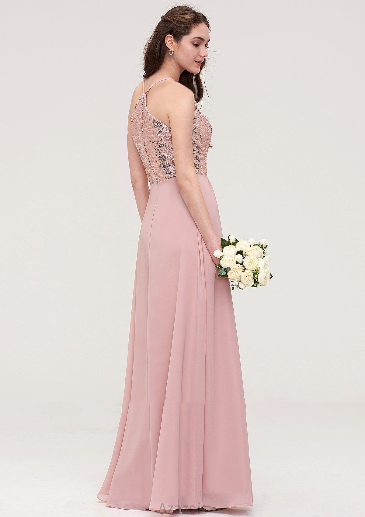 Sleeveless Bateau Long/Floor-Length Chiffon A-line/Princess Bridesmaid Dresses With Sequins Hallie DFP0025484