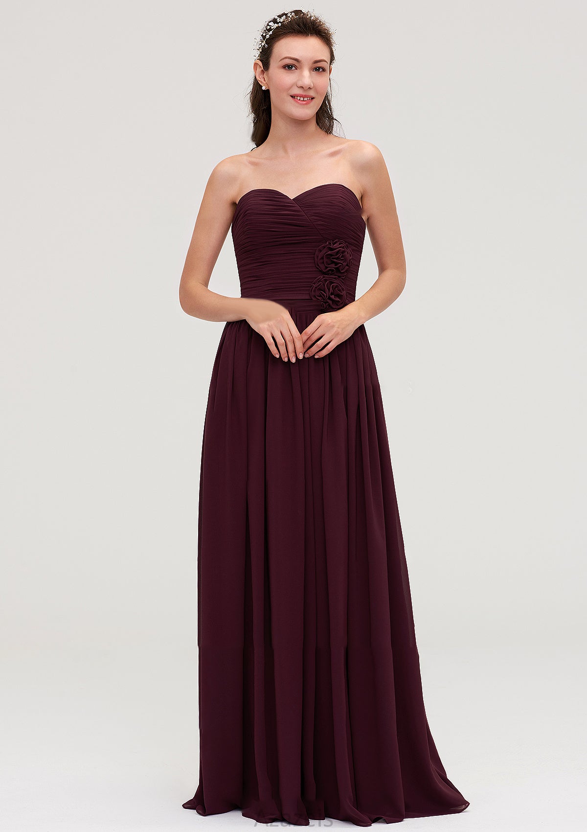 Sweetheart Sleeveless Long/Floor-Length Chiffon A-line/Princess Bridesmaid Dresses With Pleated Madalyn DFP0025490