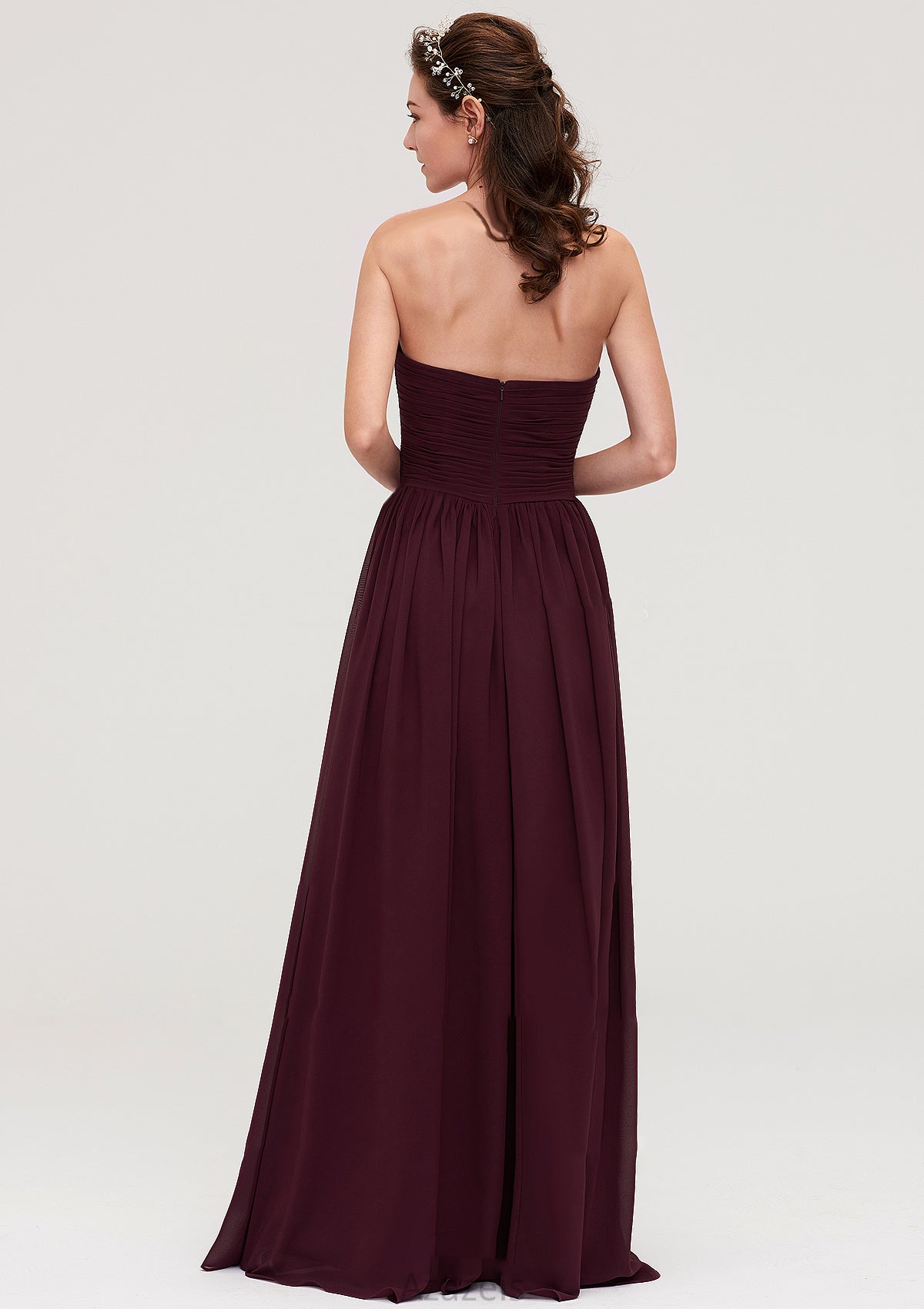 Sweetheart Sleeveless Long/Floor-Length Chiffon A-line/Princess Bridesmaid Dresses With Pleated Madalyn DFP0025490