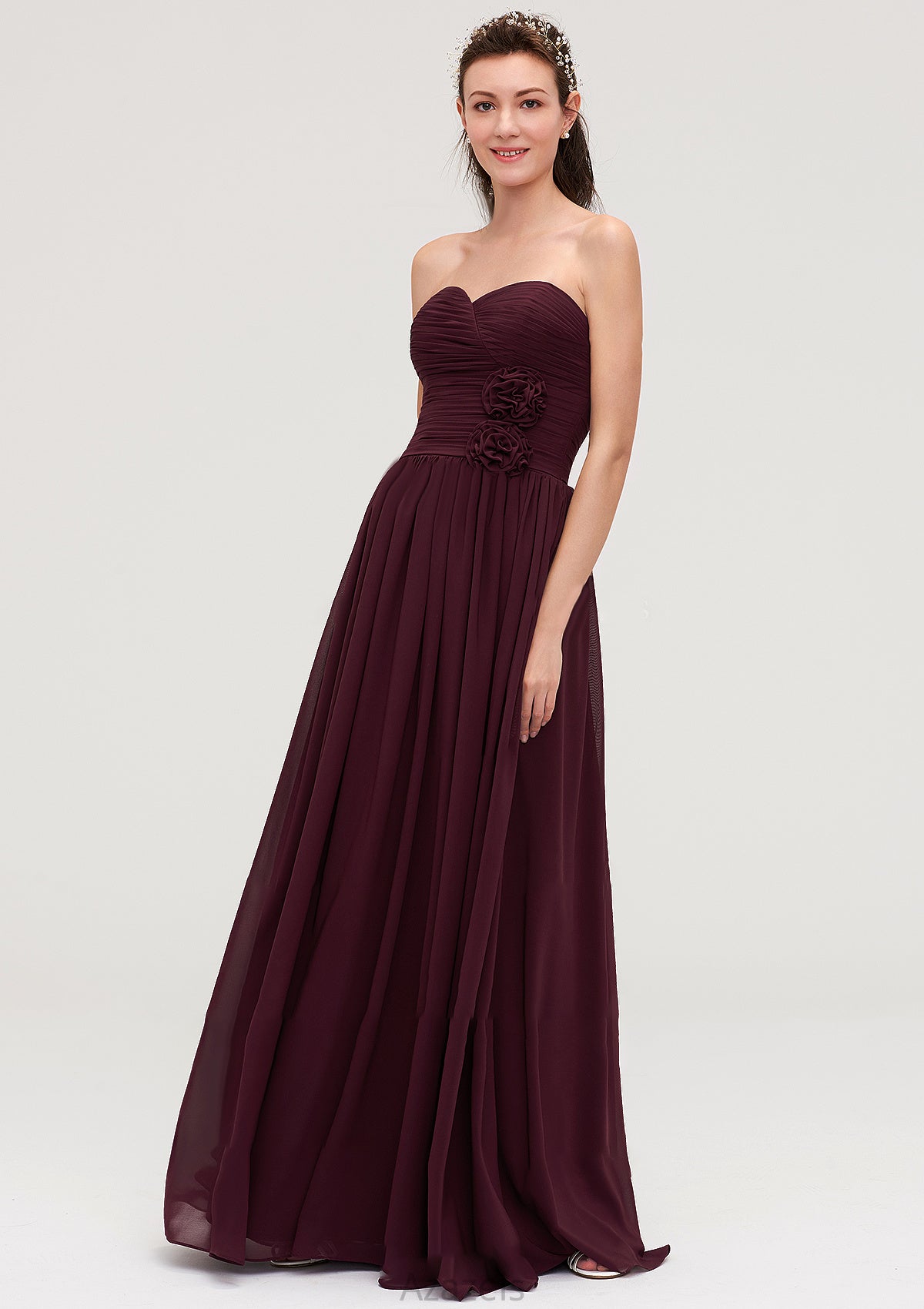 Sweetheart Sleeveless Long/Floor-Length Chiffon A-line/Princess Bridesmaid Dresses With Pleated Madalyn DFP0025490