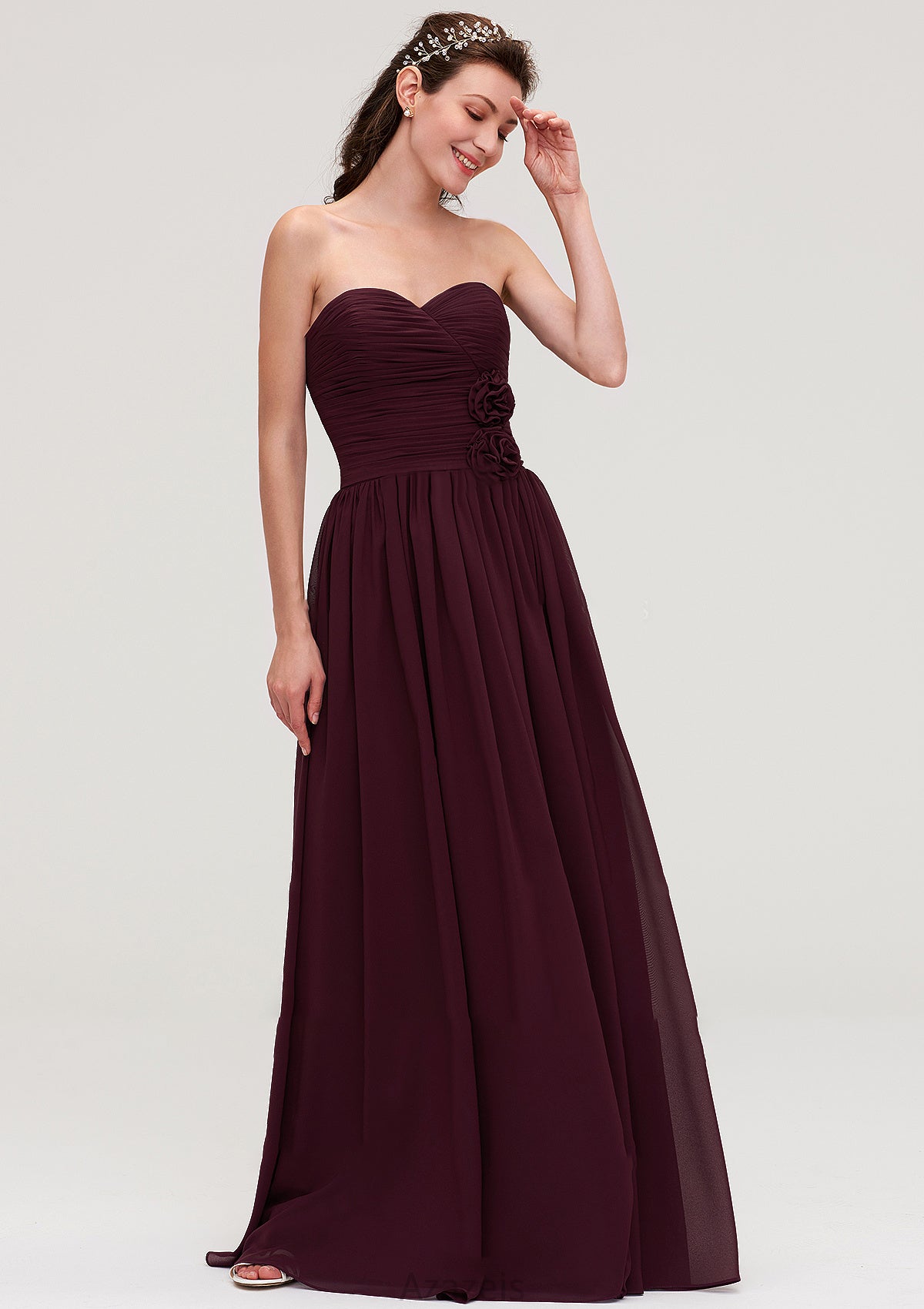 Sweetheart Sleeveless Long/Floor-Length Chiffon A-line/Princess Bridesmaid Dresses With Pleated Madalyn DFP0025490