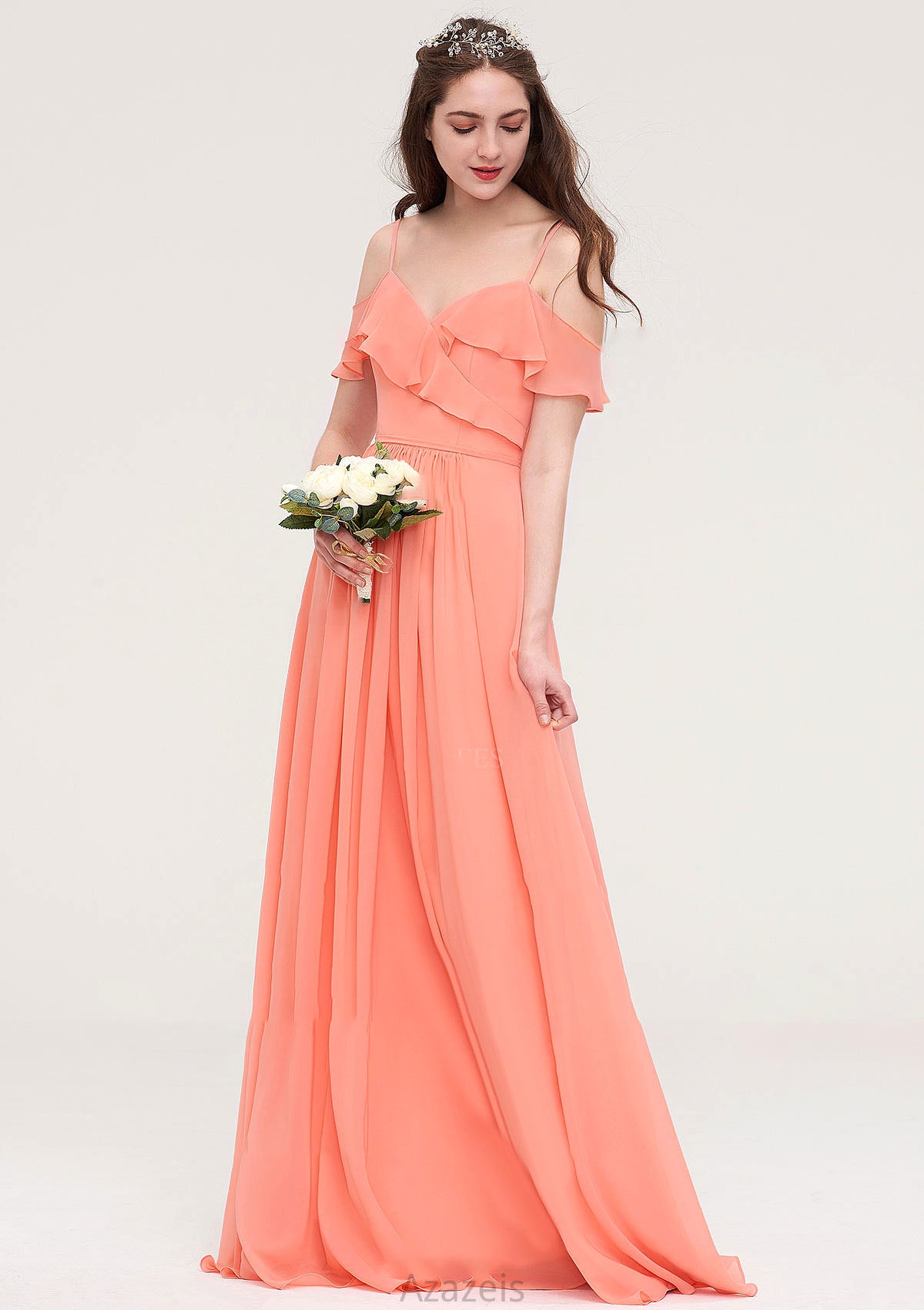 Sleeveless Sweetheart Long/Floor-Length Chiffon A-line/Princess Bridesmaid Dresses With Pleated Adrianna DFP0025492