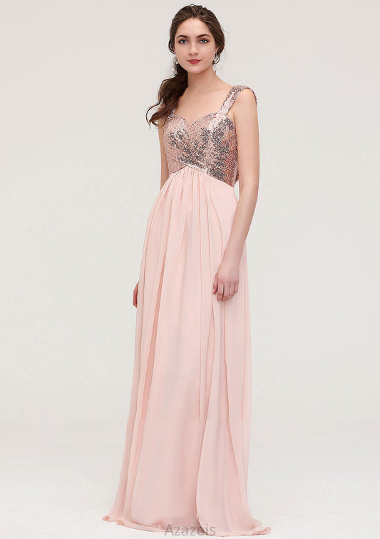 Sleeveless Long/Floor-Length Sweetheart A-line/Princess Chiffon Bridesmaid Dresses With Pleated Sequins Keira DFP0025494