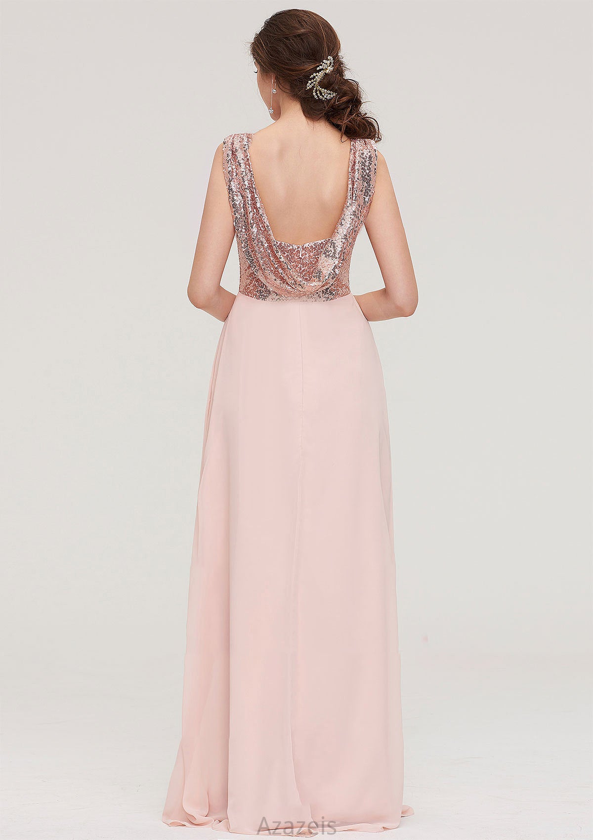 Sleeveless Long/Floor-Length Sweetheart A-line/Princess Chiffon Bridesmaid Dresses With Pleated Sequins Keira DFP0025494