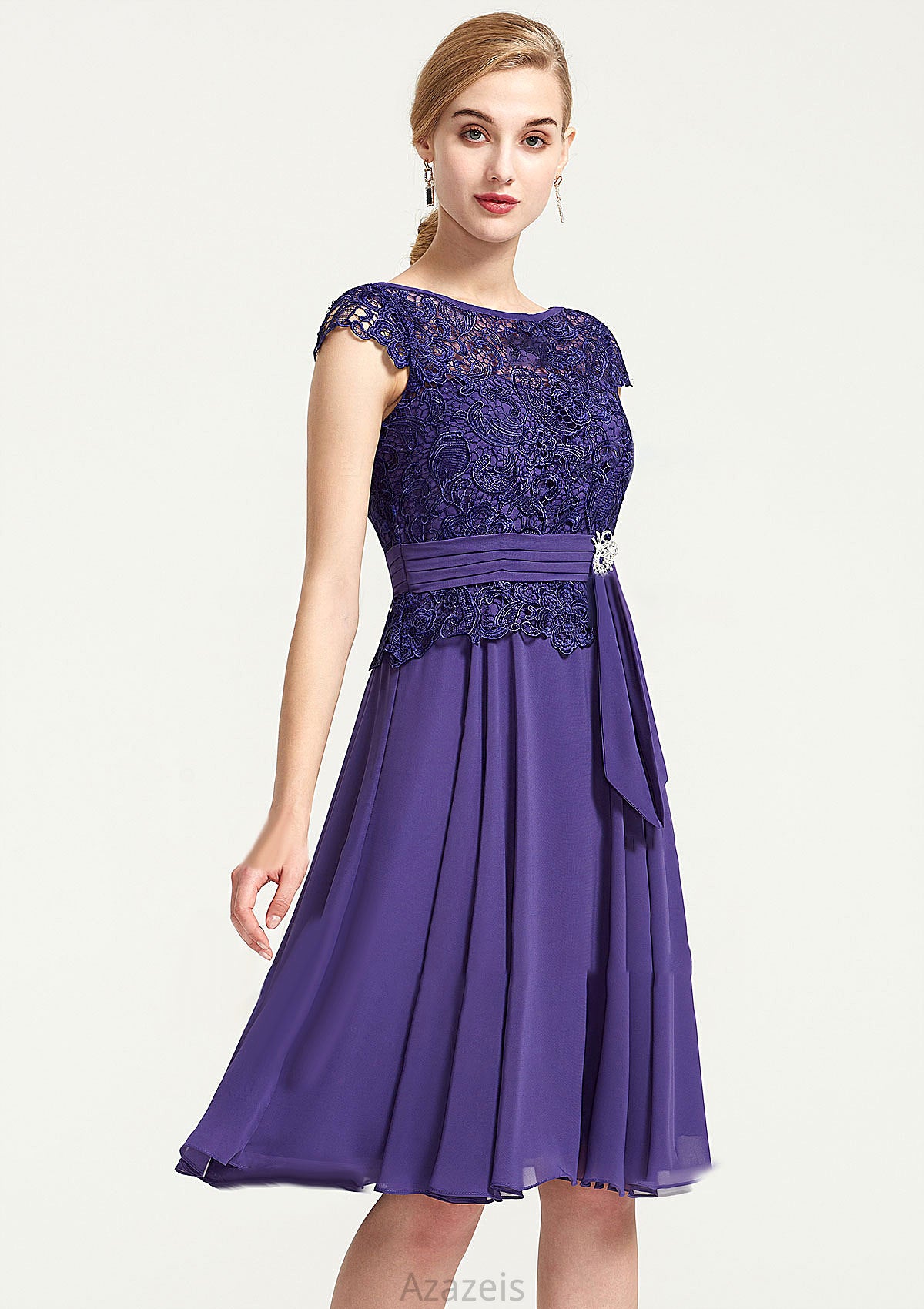 Sleeveless Bateau Knee-Length A-line/Princess Chiffon Bridesmaid Dresses With Rhinestone Appliqued Sashes Sherlyn DFP0025496