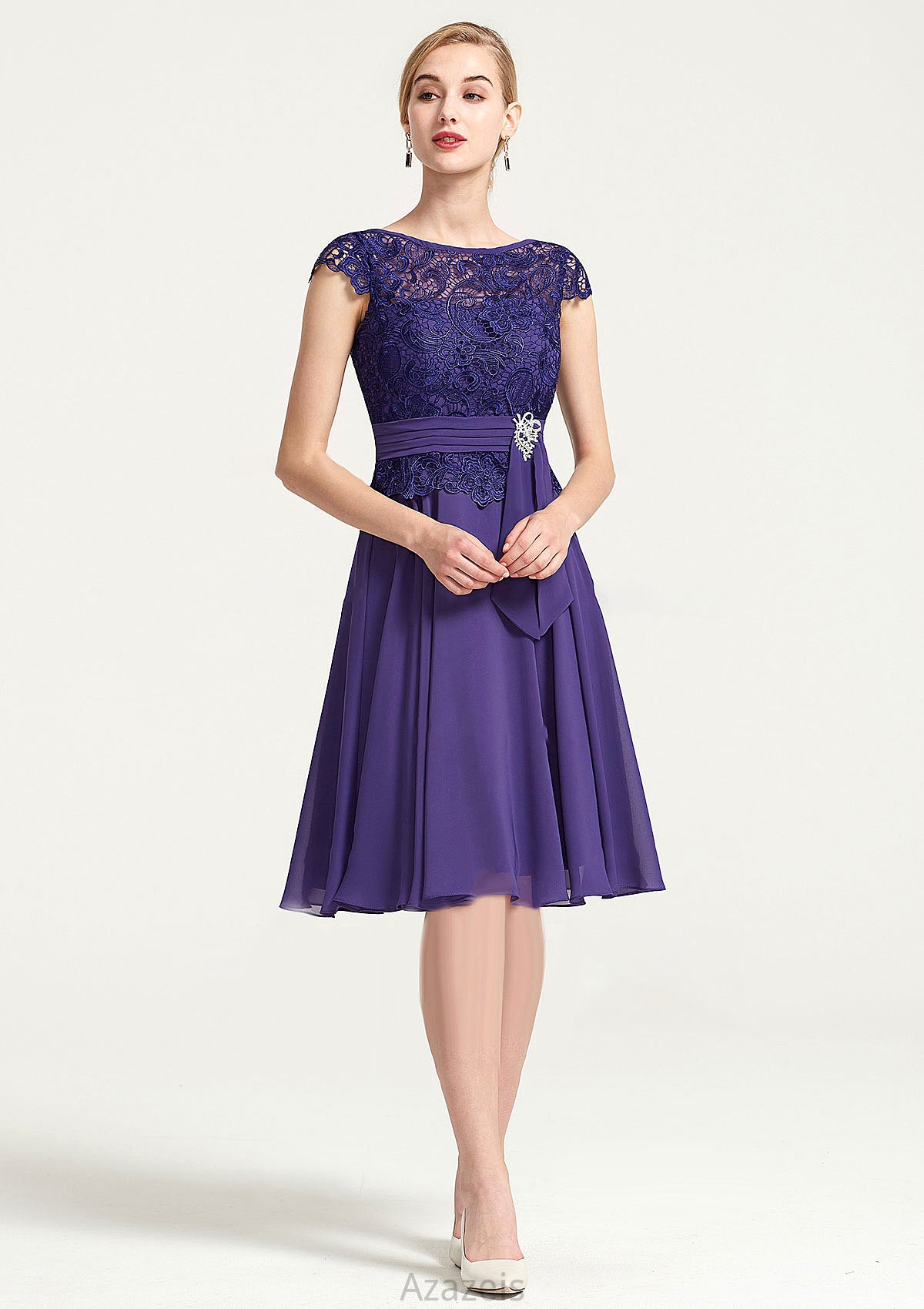 Sleeveless Bateau Knee-Length A-line/Princess Chiffon Bridesmaid Dresses With Rhinestone Appliqued Sashes Sherlyn DFP0025496