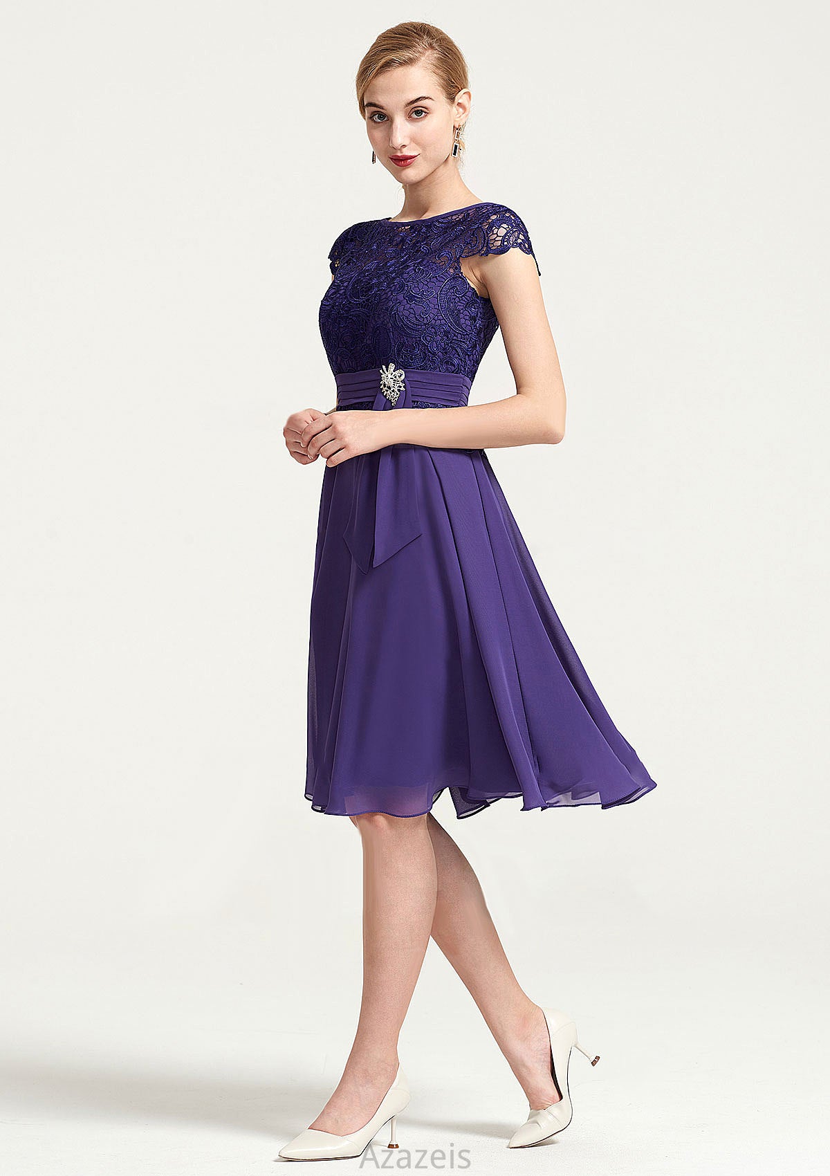 Sleeveless Bateau Knee-Length A-line/Princess Chiffon Bridesmaid Dresses With Rhinestone Appliqued Sashes Sherlyn DFP0025496