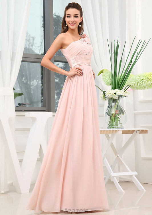 Sleeveless One-Shoulder Long/Floor-Length A-line/Princess Chiffon Bridesmaid Dresses With Pleated Shoulder Flower Hadassah DFP0025507