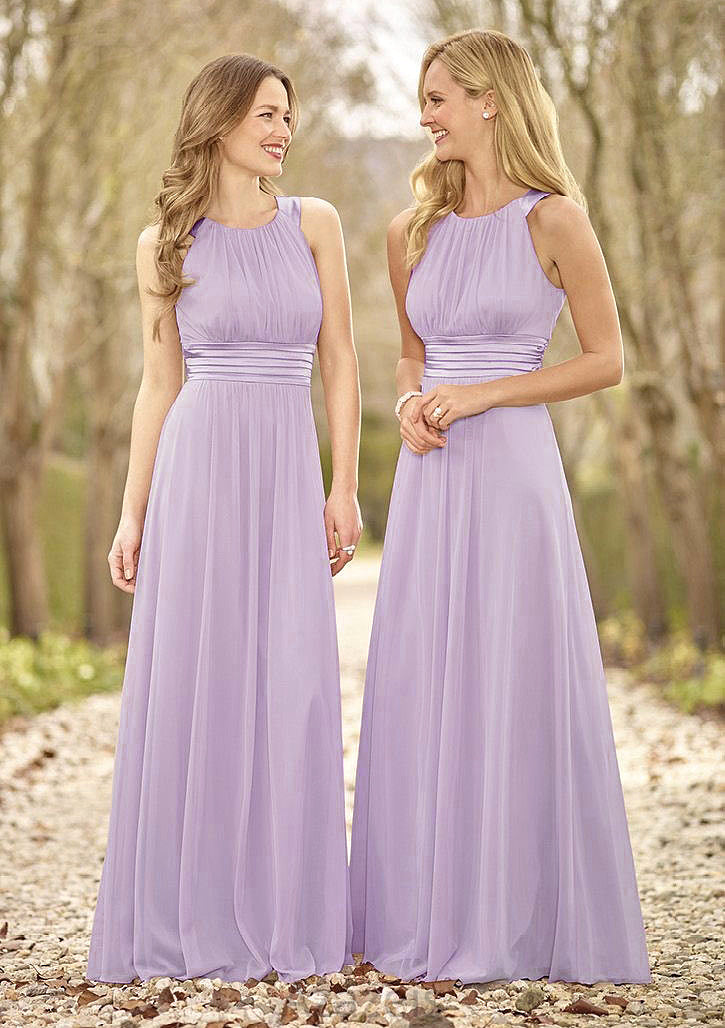 Scoop Neck A-Line/Princess Long/Floor-Length Chiffon Bridesmaid Dresses Amy DFP0025516