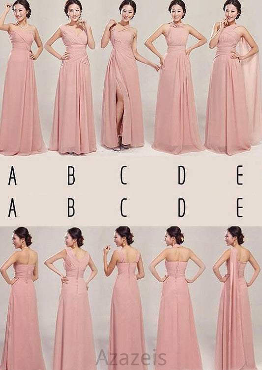 Beautiful Pleated Zipper Back Floor-Length A-Line Combination Bridesmaid Dresseses Addisyn DFP0025537