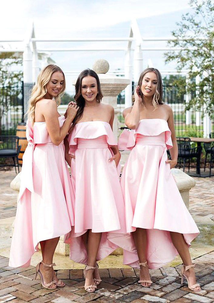 Sleeveless Strapless Asymmetrical A-line/Princess Satin Bridesmaid Dresseses With Bowknot Ruffles Martina DFP0025539