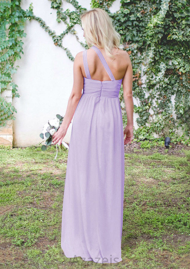 One-Shoulder A-Line/Princess Long/Floor-Length Chiffon Bridesmaid Dresses With Pleated Teagan DFP0025544