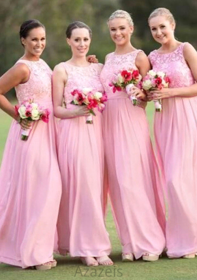 A-Line/Princess Bateau Long/Floor-Length Chiffon Bridesmaid Dresses With Lace Reese DFP0025552