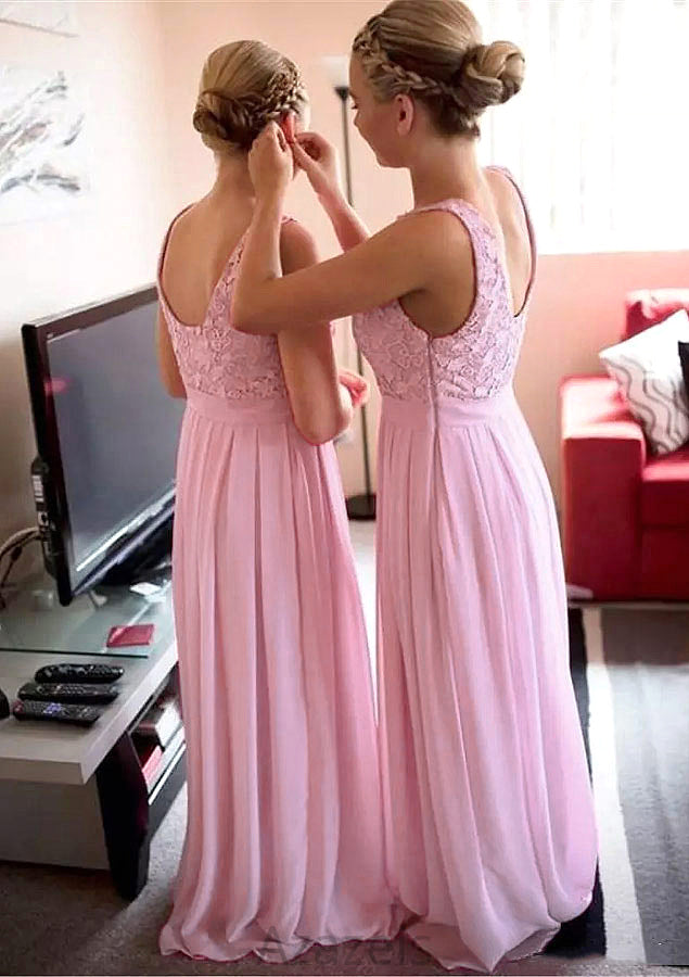 A-Line/Princess Bateau Long/Floor-Length Chiffon Bridesmaid Dresses With Lace Reese DFP0025552