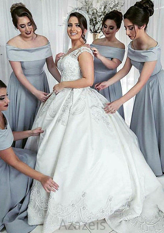 Off-The-Shoulder A-Line/Princess Long/Floor-Length Elastic Satin Bridesmaid Dresses Jode DFP0025556